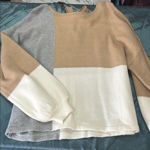 Lily Color Block Sweater - Gray, Tan, and Cream
